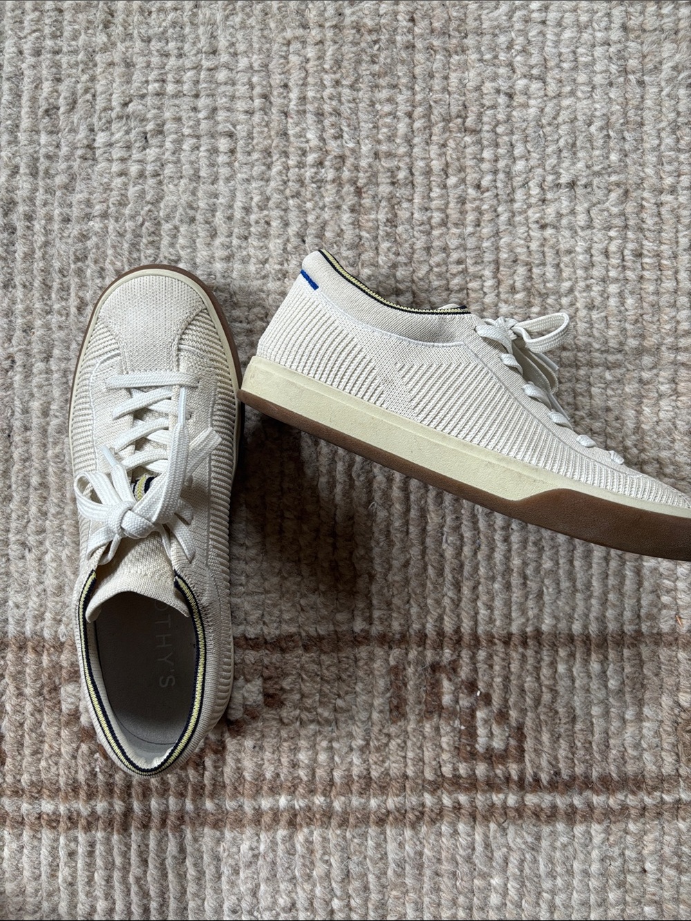 Rothy's Knit Sneakers in Cream with Brown Sole